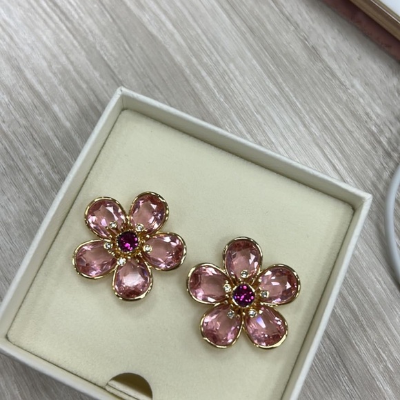 Swarovski Florere Earrings, Pink and Yellow Flower Crystals, Gold Tone -  New - Picture 7 of 7